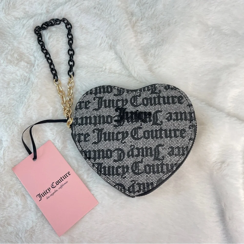 NEW Juicy‎ Couture Gothic Logo Wallet and Heart Coin Purse Set Black